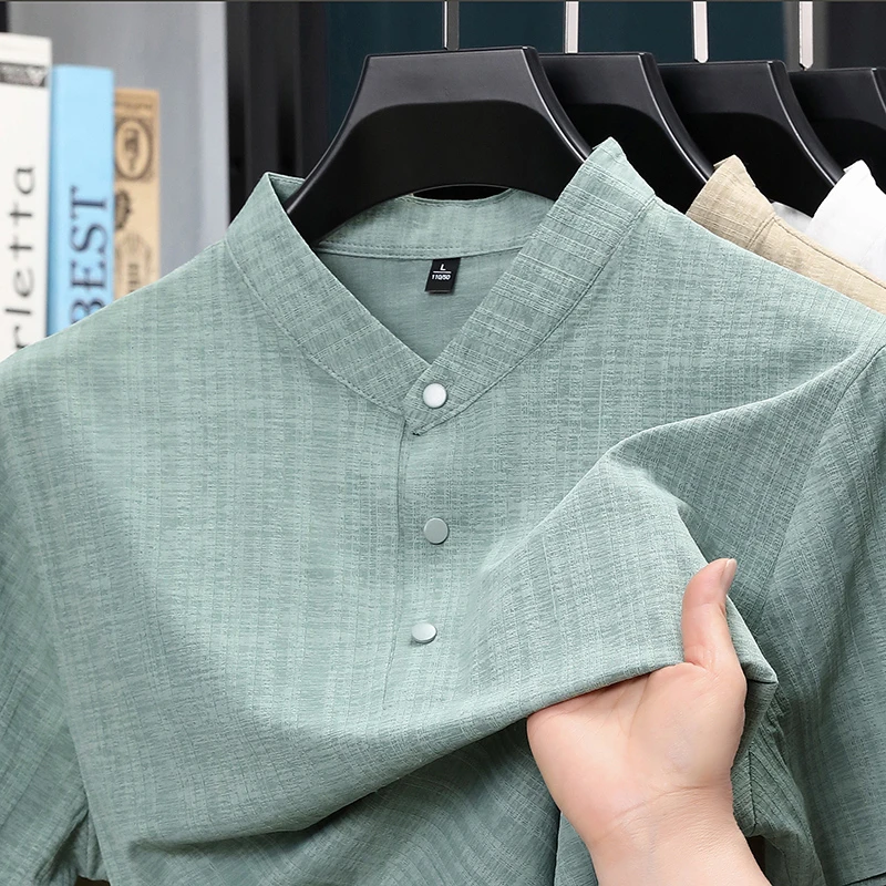 Home Textile - Летняя мужская рубашка с воротником-стойкой и
