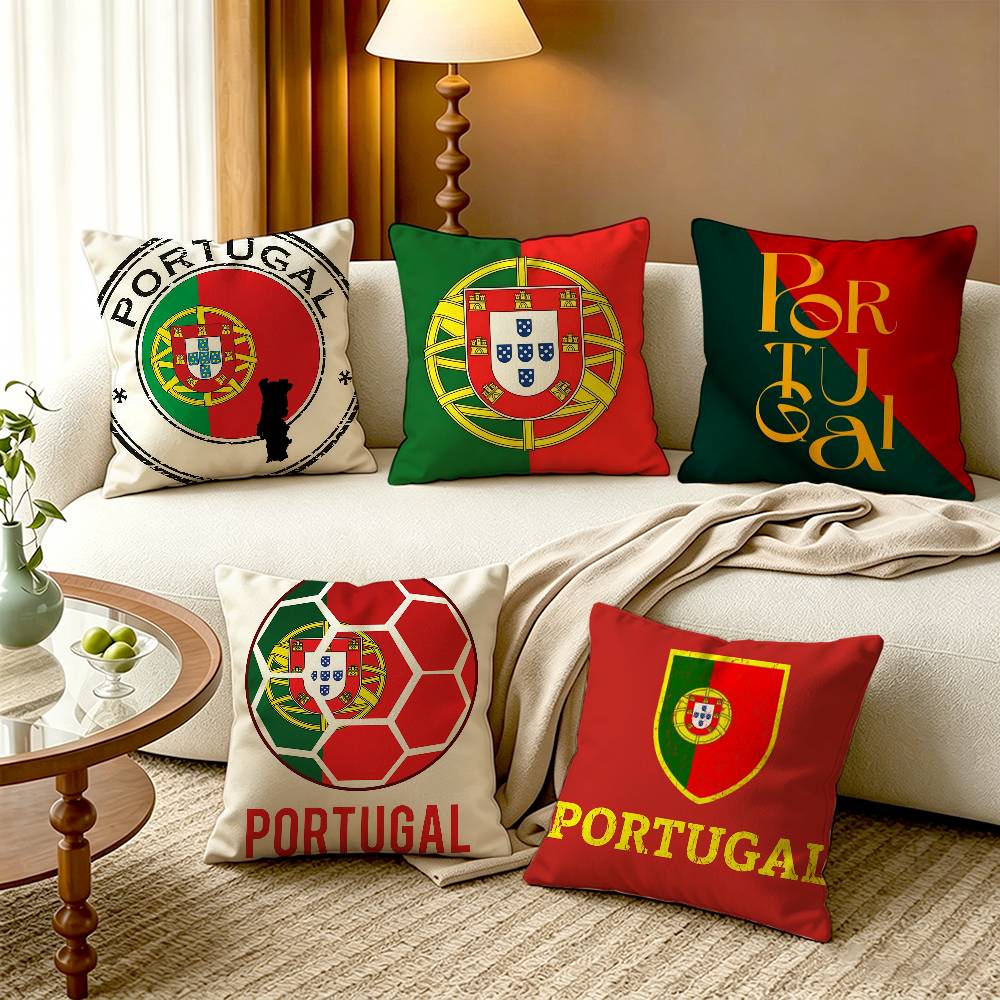 Home Textiles Portugal - Хлопково-льняные квадратные наволочки с флагом Португалии,