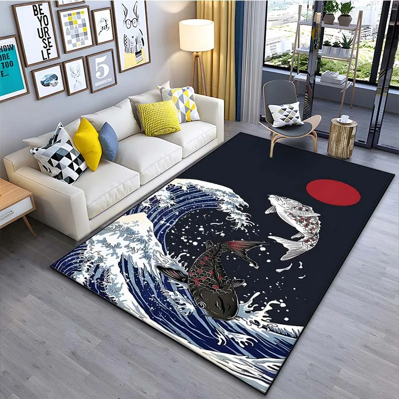 Japanese Home Textiles - Японский художественный ковер с волнами Канагавы